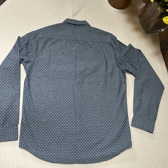 Men Chambray Button Down Shirt Long Sleeve Polka Dot - Picture 6 of 14